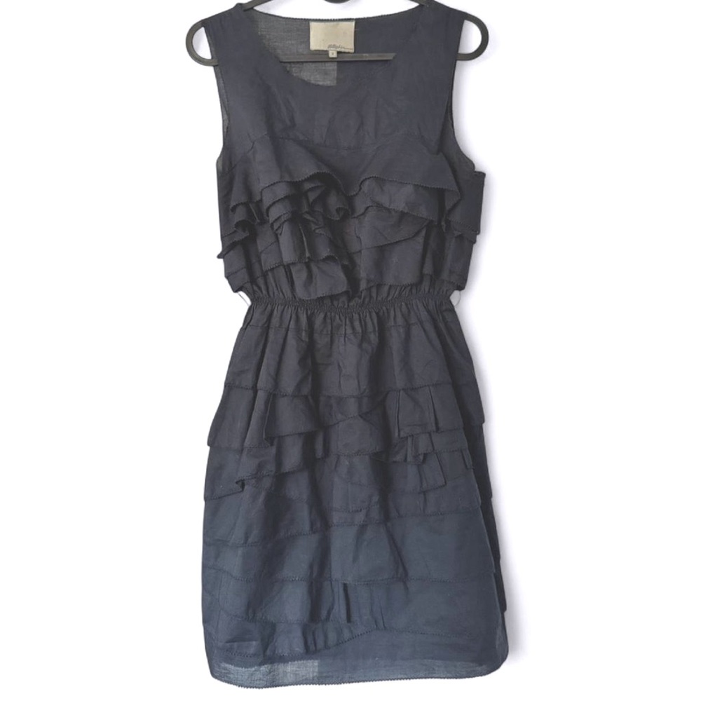 Phillip Lim 3.1 Dark Navy Blue 100% Cotton Ruffled Layered Mini Dress Size 2 XS